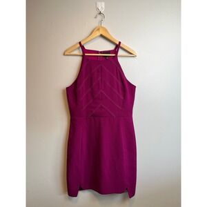 Greylin Magenta Halter Mini Dress Chevron Lace Plum L Barbiecore Boho Romantic